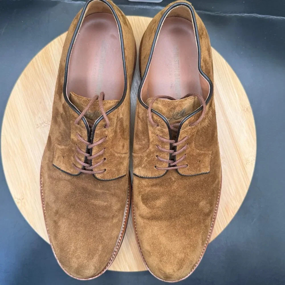 JOHNSTON & MURPHY MENS HARTFORD PLAIN TOE OXFORD SNUFF SUEDE SZ 12 Made in Italy